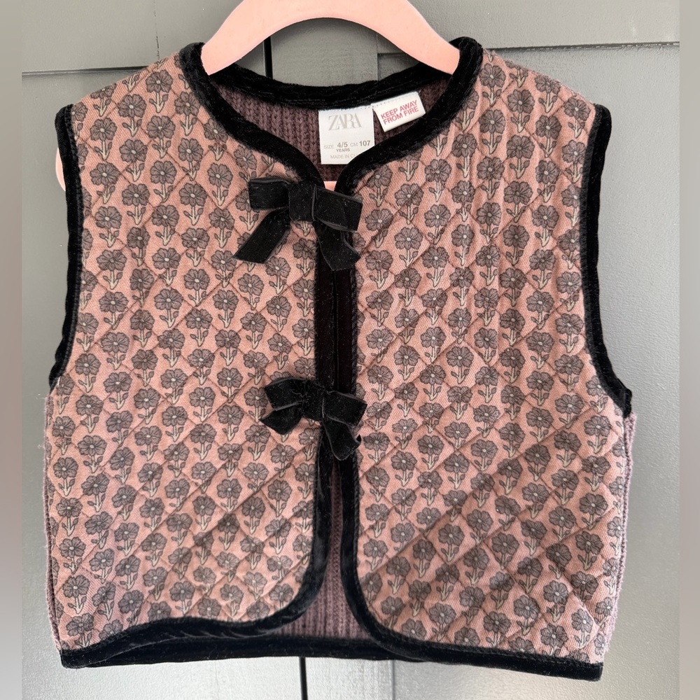 Zara Kids | Patterned Vest with Velvet Trim & Bows | 4-5 years |
